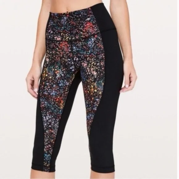 Lululemon Wunder Under Luxteme Black Flowerscent High Rise Crop Leggings - Picture 2 of 6